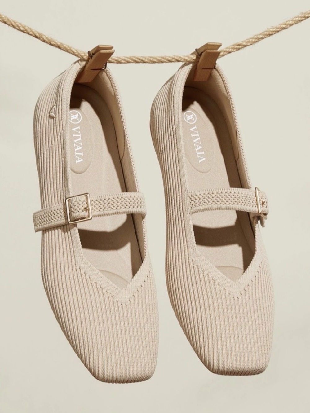 VIVAIA Margot Mary Jane Square Toe Knit Flats Almond Size 6 36.5
